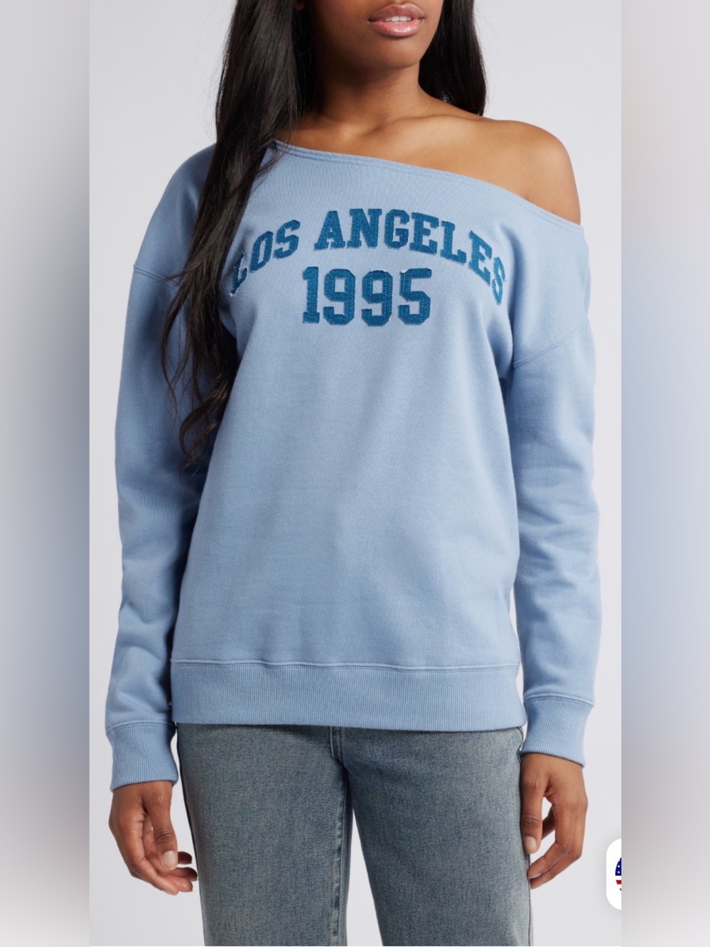 Golden Hour |‎ Light Blue "Los Angeles 1995" Off-Shoulder Sweatshirt S